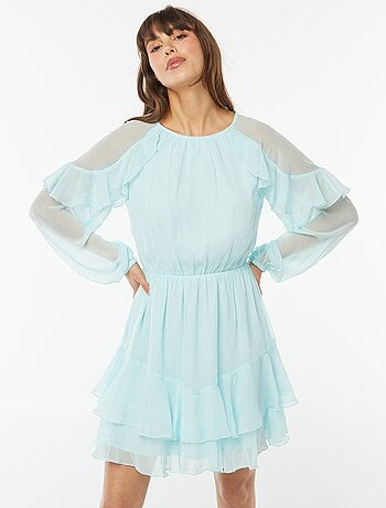 Vestito corto in voile a maniche lunghe