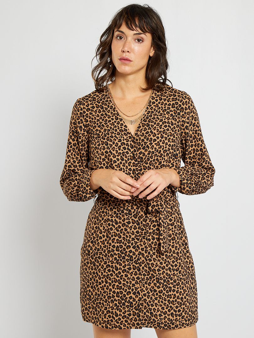 Vestito corto leopardato MARRONE - Kiabi