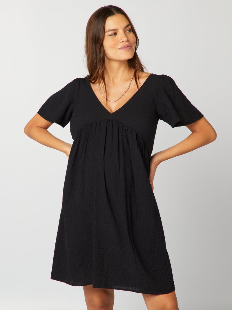 Vestito corto per l'allattamento in maglia testurizzata nero - Kiabi