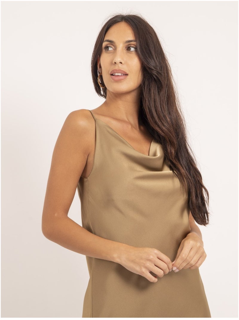 Vestito corto satinato IDALIA Marrone caramello - Kiabi