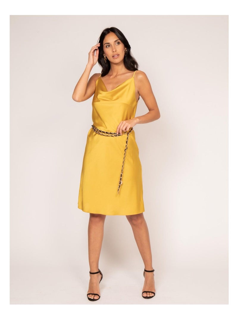 Vestito corto satinato IDALIA Senape - Kiabi