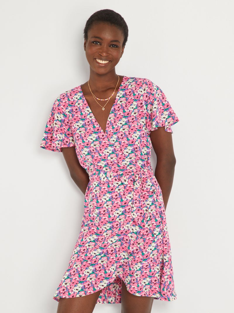 Vestito corto scollo incrociato 'JDY' ROSA - Kiabi