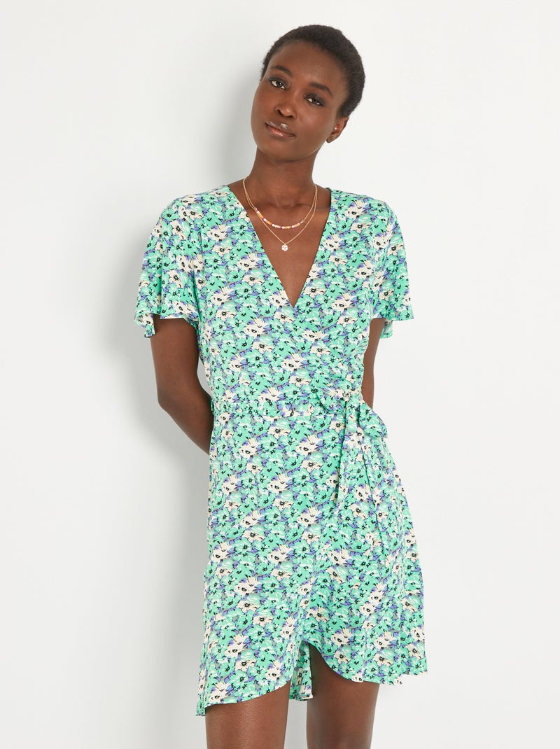 Vestito corto scollo incrociato 'JDY' VERDE - Kiabi