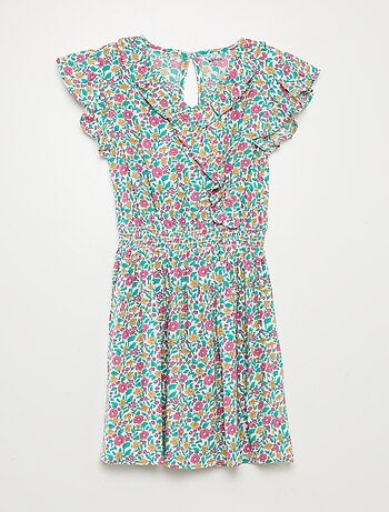 Vestito corto stampato con volant