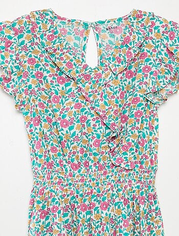 Vestito corto stampato con volant