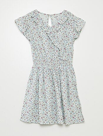 Vestito corto stampato con volant