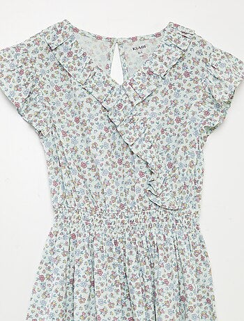 Vestito corto stampato con volant