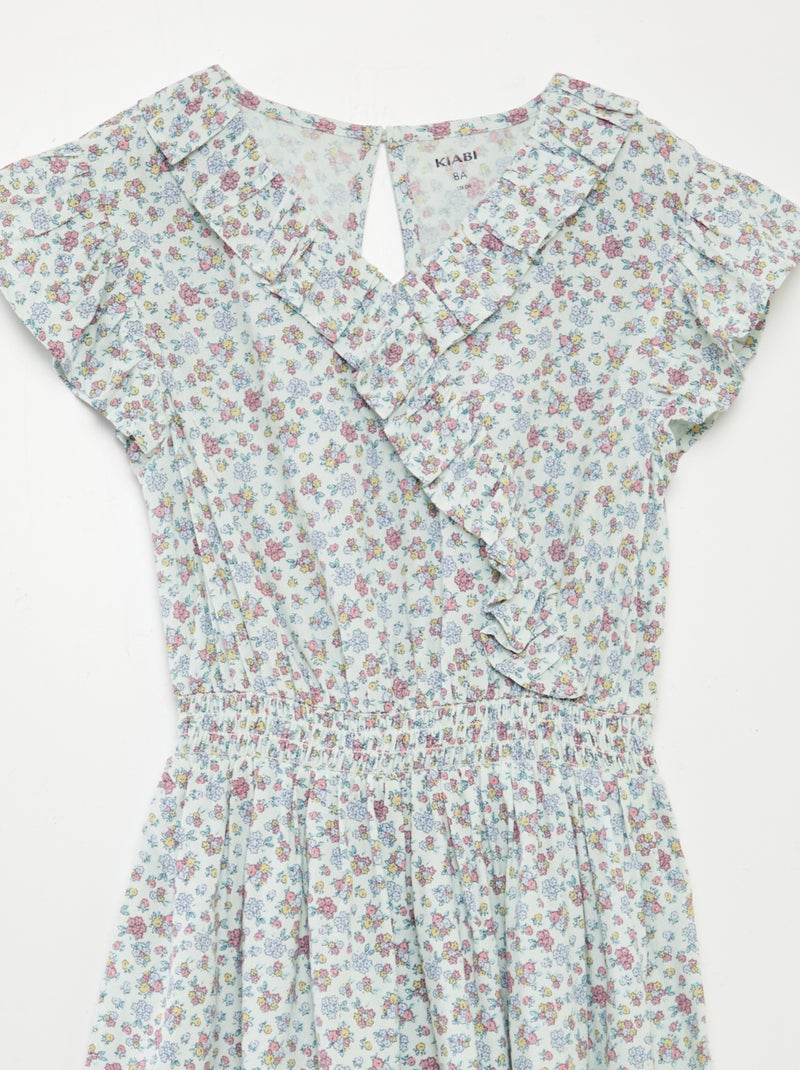 Vestito corto stampato con volant VERDE - Kiabi