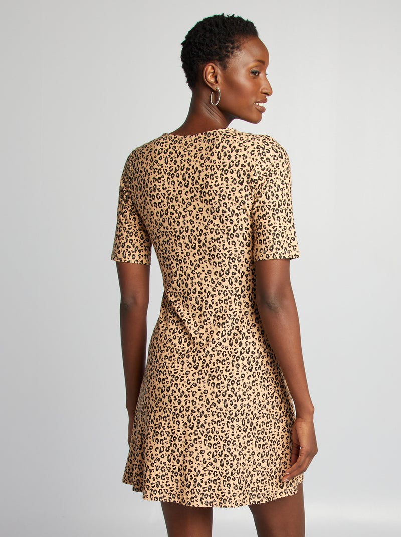 Vestito corto stretch leopardato MARRONE - Kiabi