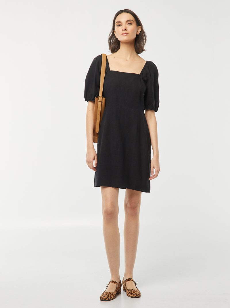 Vestito corto svasato con allacciatura con fiocco dietro nero - Kiabi
