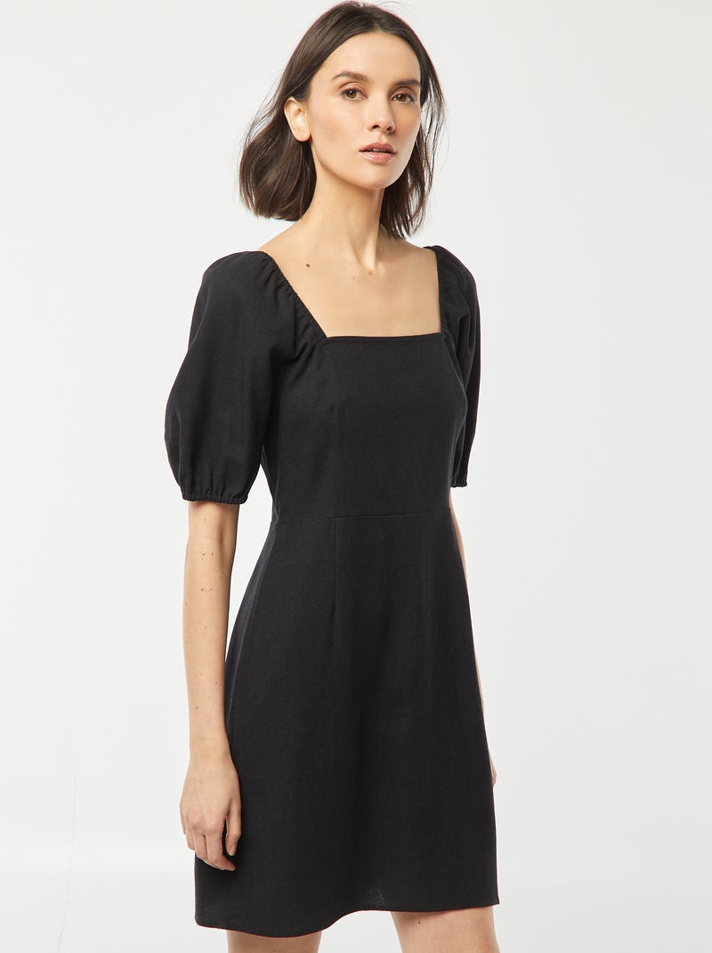 Vestito corto svasato con allacciatura con fiocco dietro nero - Kiabi