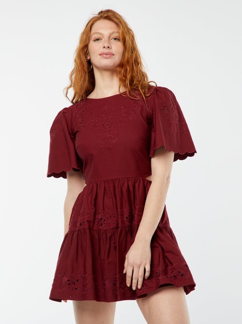 Vestito corto tinta unita con ricami sangallo - Kiabi