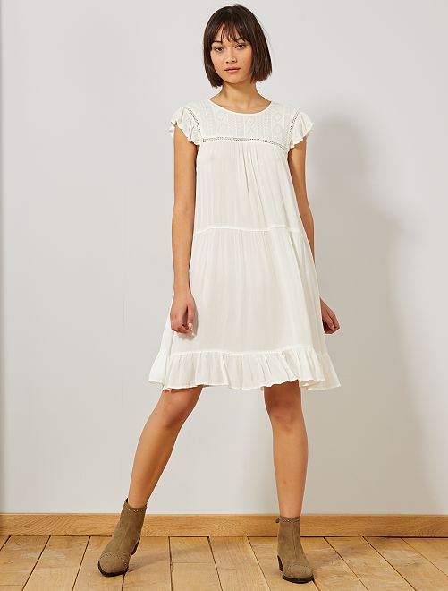 Vestito crêpe macramè - bianco neve - Kiabi - 20.00€