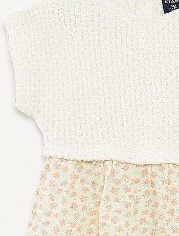 Vestito effetto 2 in 1 con parte superiore lavorata a maglia e parte inferiore in misto lino - Intero