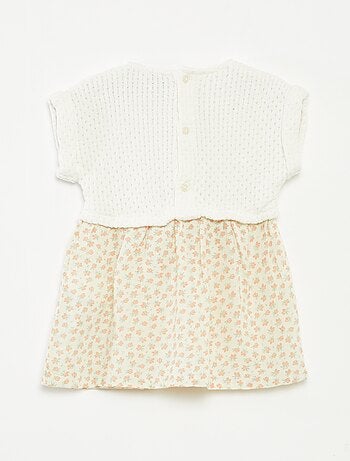 Vestito effetto 2 in 1 con parte superiore lavorata a maglia e parte inferiore in misto lino - Intero