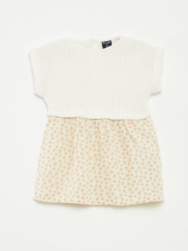 Vestito effetto 2 in 1 con parte superiore lavorata a maglia e parte inferiore in misto lino - Intero Bianco - Kiabi