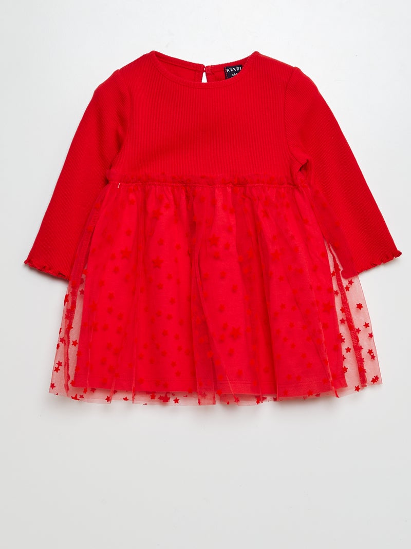 Vestito effetto 2 in 1 in con sottoveste in tulle ROSSO - Kiabi