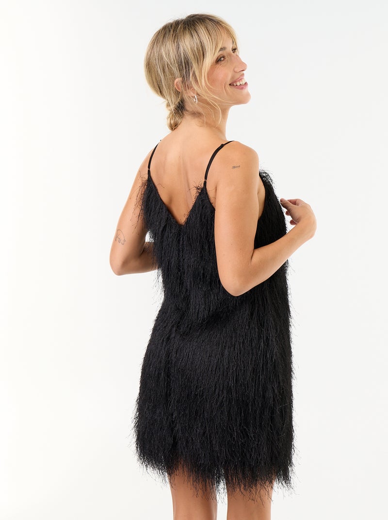 Vestito effetto peluche con spalline sottili Nero - Kiabi