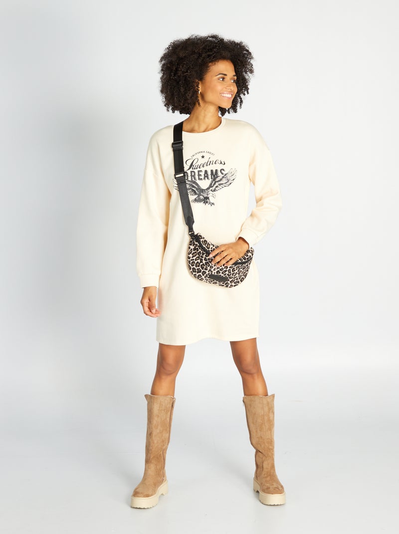 Vestito felpa con stampa BIANCO - Kiabi