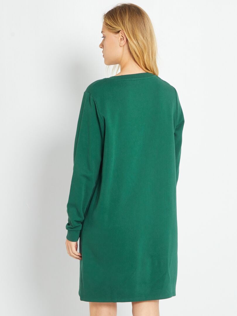 Vestito-felpa tinta unita in tessuto felpato grigio verde - Kiabi