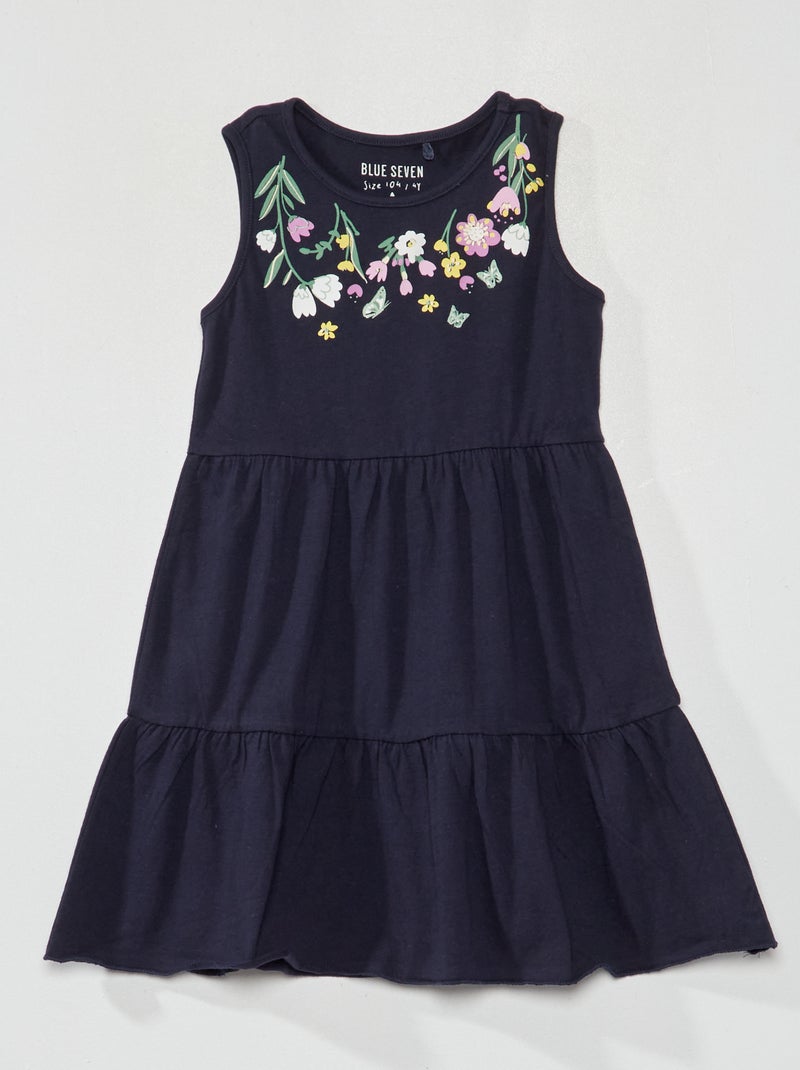 Vestito floreale con balze e volant blu marine - Kiabi