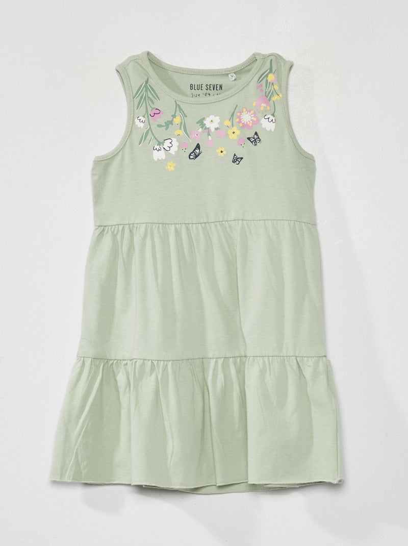 Vestito floreale con balze e volant kaki - Kiabi