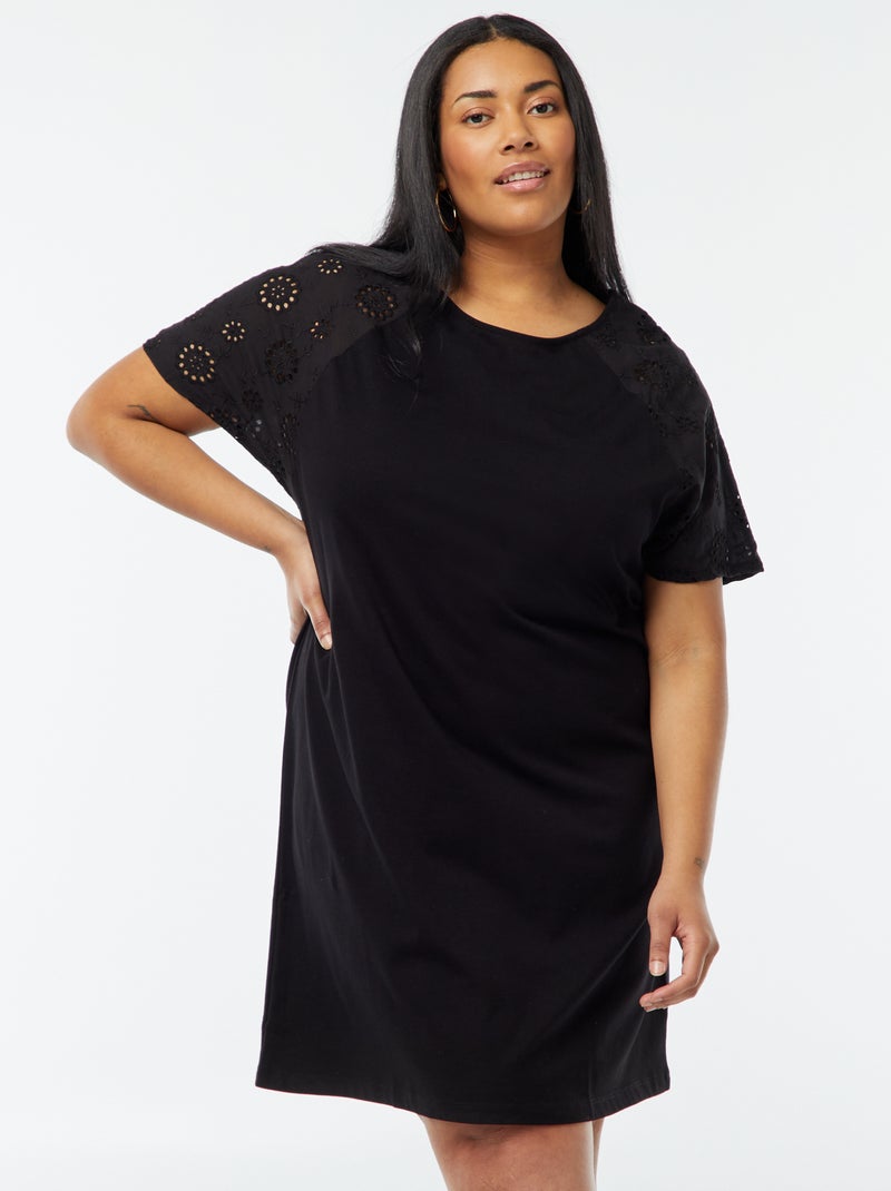 Vestito in cotone con ricami nero - Kiabi