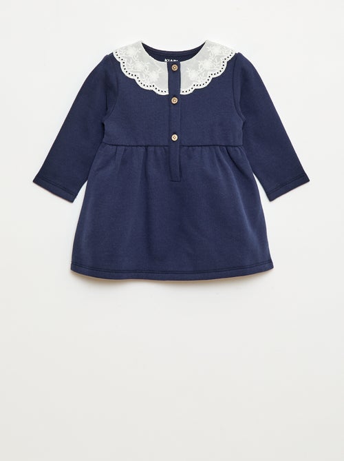 Vestito in felpa con colletto in voile di cotone ricamato - Kiabi