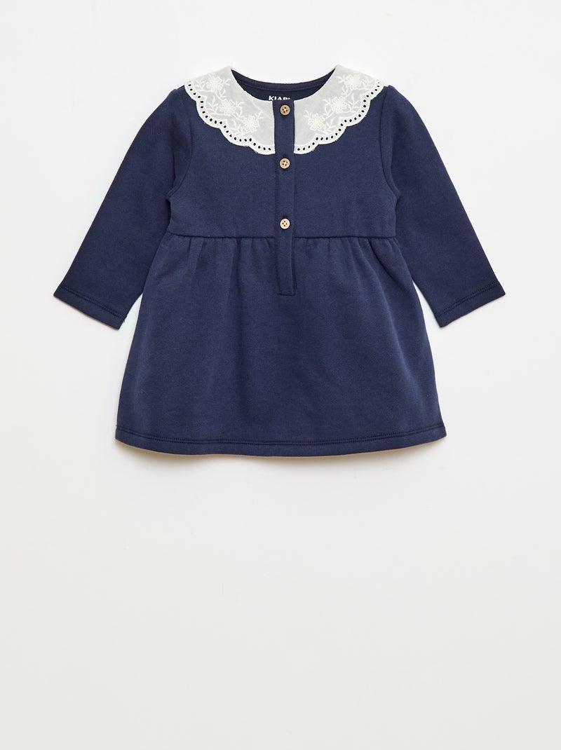 Vestito in felpa con colletto in voile di cotone ricamato Nero - Kiabi