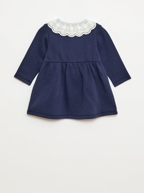 Vestito in felpa con colletto in voile di cotone ricamato - Kiabi