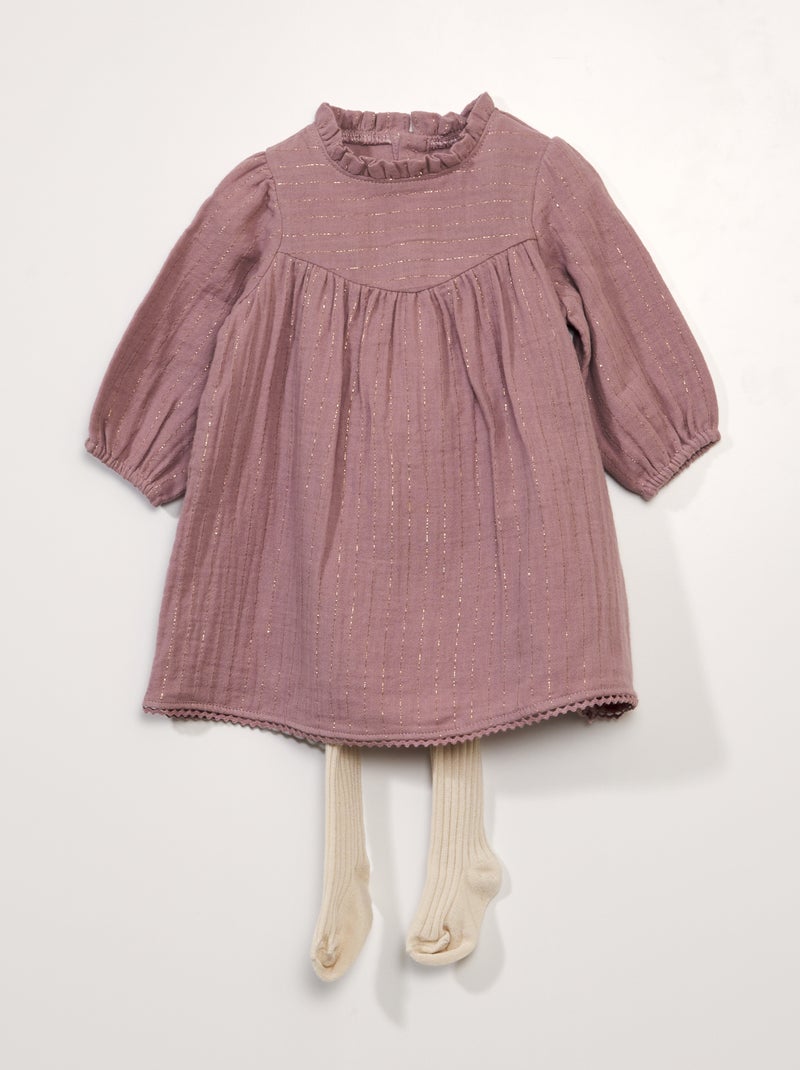 Vestito in garza di cotone + collant - 2 pezzi ROSA - Kiabi