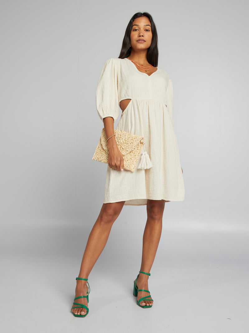 Vestito in garza di cotone con apertura BIANCO - Kiabi