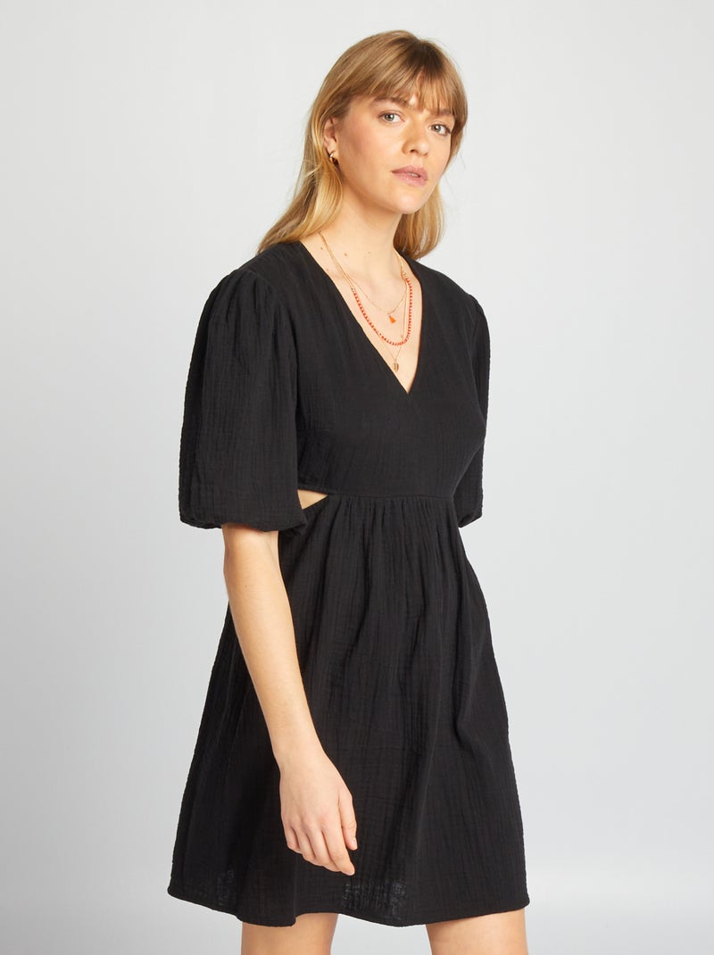 Vestito in garza di cotone con apertura nero - Kiabi