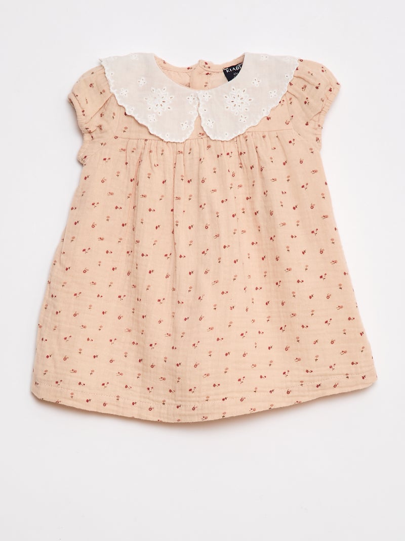 Vestito in garza di cotone con colletto claudine Beige - Kiabi
