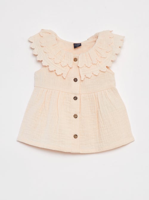 Vestito in garza di cotone con colletto con volant - Kiabi