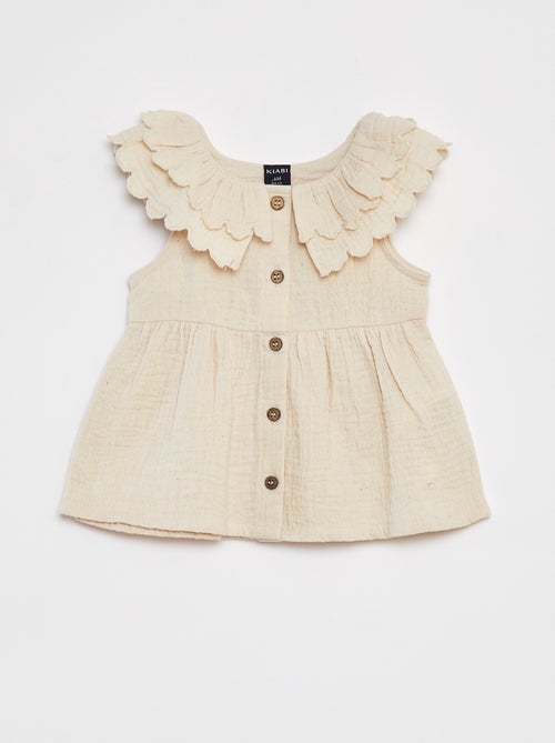 Vestito in garza di cotone con colletto con volant - Kiabi