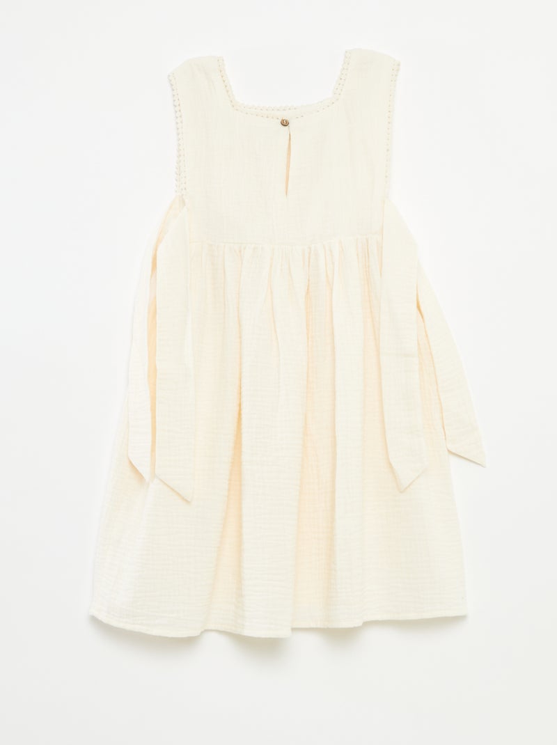 Vestito in garza di cotone con ricami BIANCO - Kiabi
