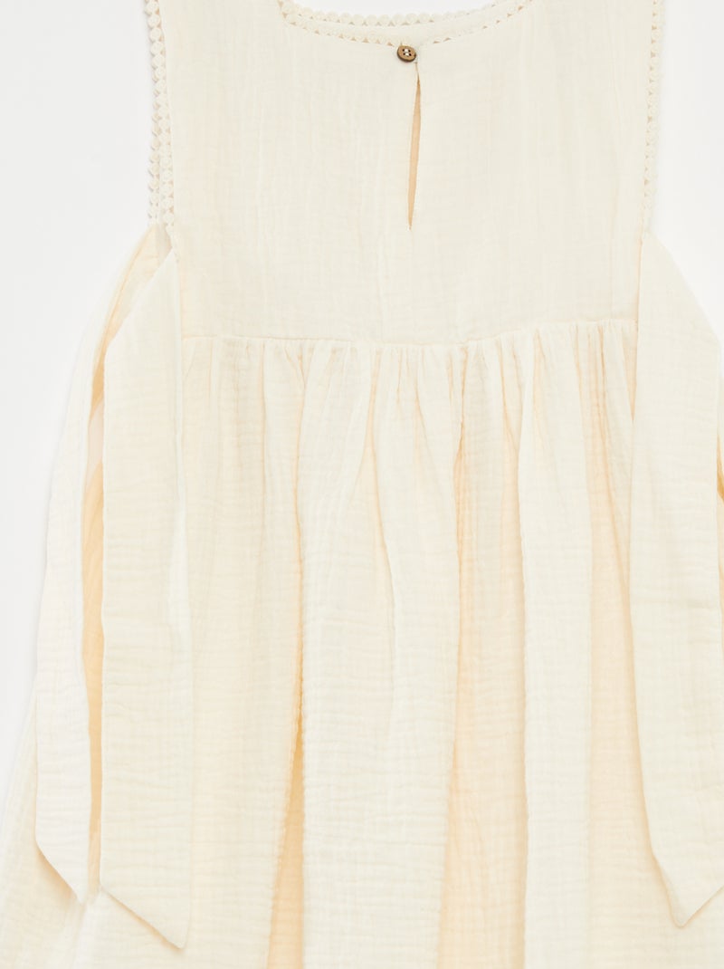 Vestito in garza di cotone con ricami BIANCO - Kiabi