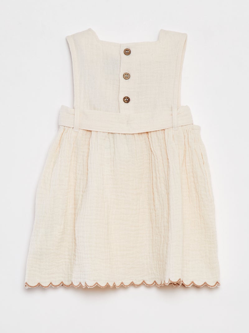 Vestito in garza di cotone e ricami con cintura BIANCO - Kiabi