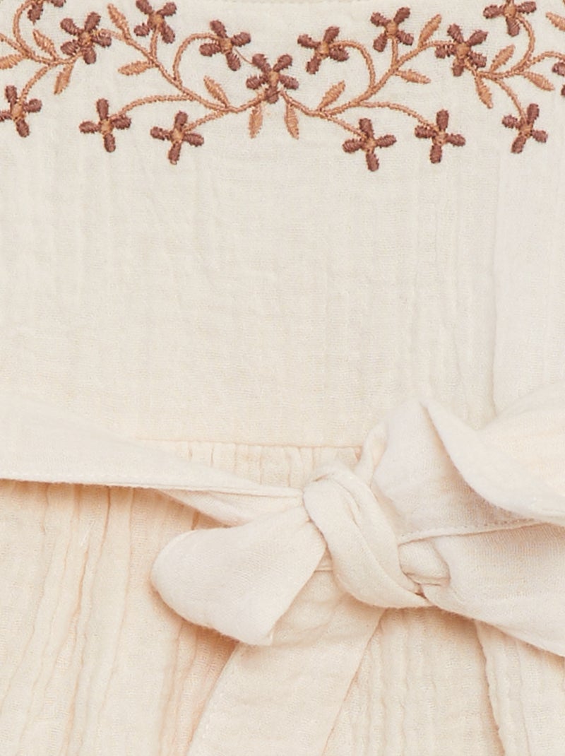 Vestito in garza di cotone e ricami con cintura BIANCO - Kiabi