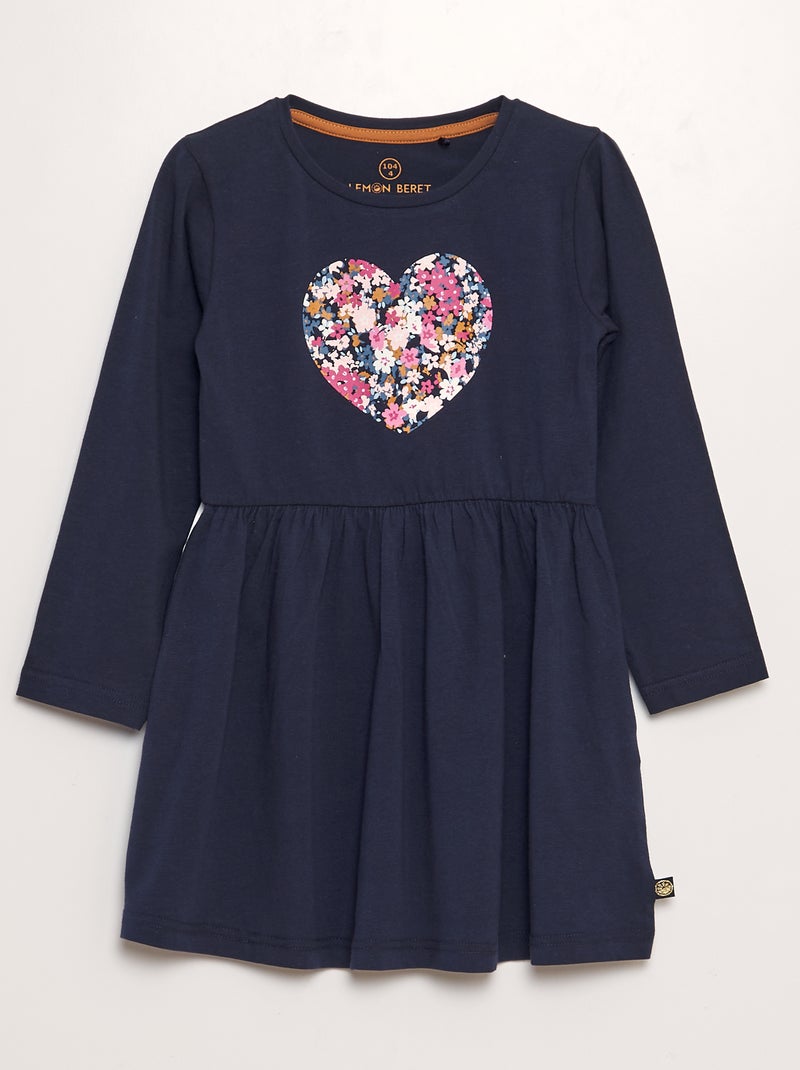Vestito in jersey con cuore fiorito stampato BLU - Kiabi