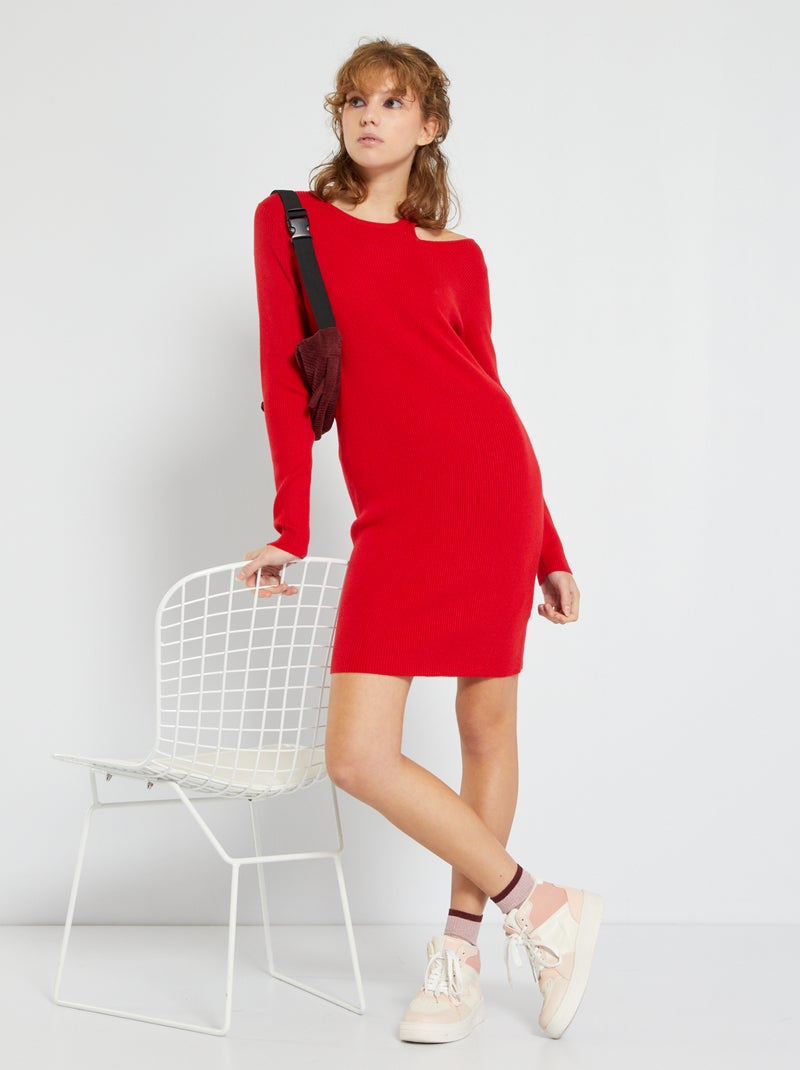 Vestito in maglia a coste ROSSO - Kiabi