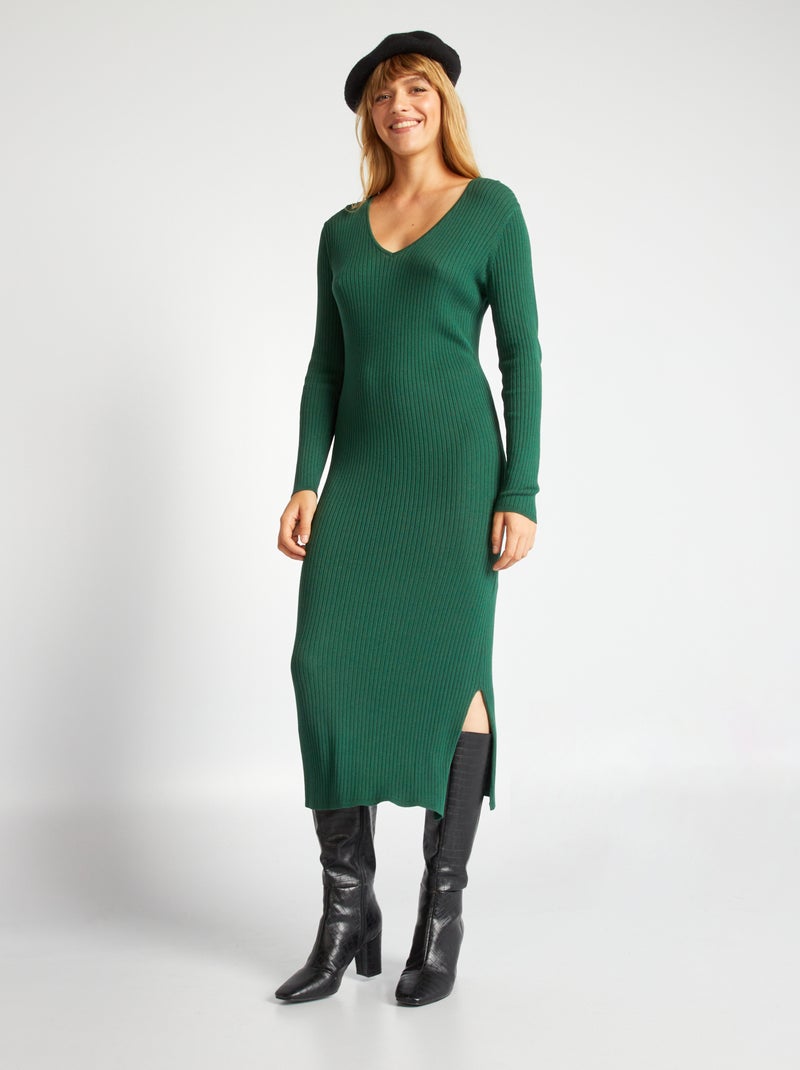 Vestito in maglia a coste Verde - Kiabi