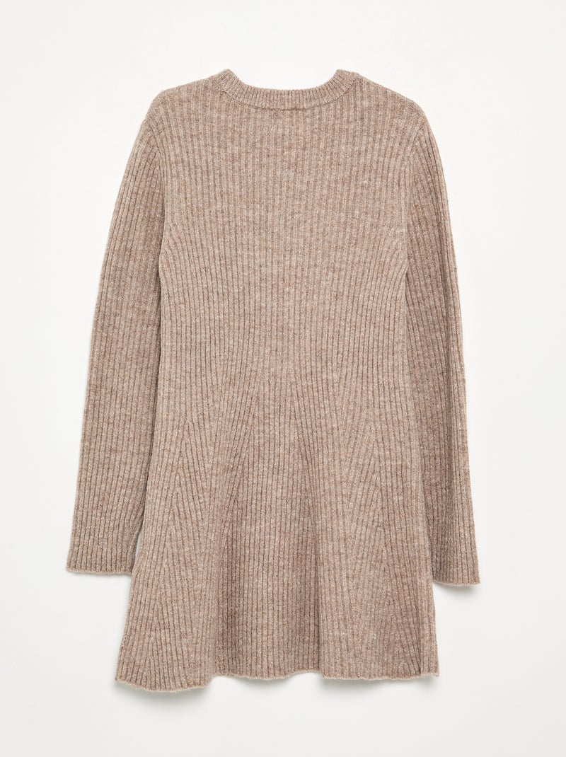 Vestito in maglia a costine a maniche lunghe Beige - Kiabi