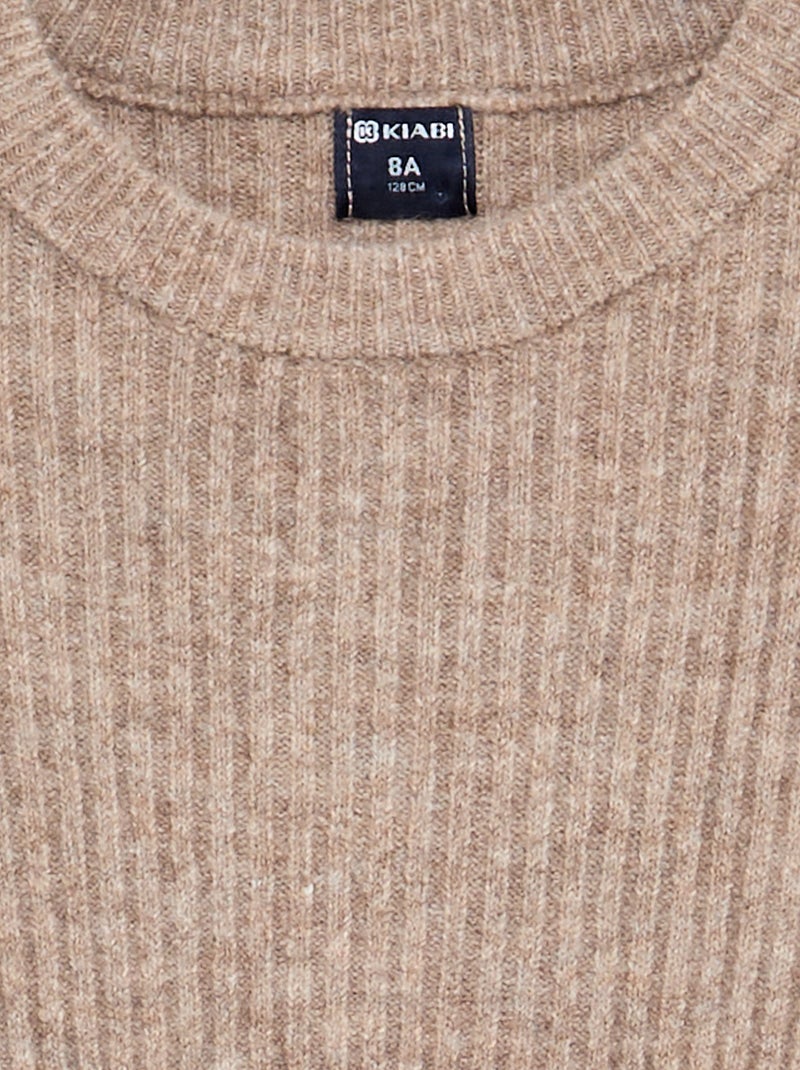 Vestito in maglia a costine a maniche lunghe Beige - Kiabi