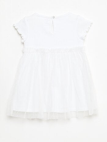 Vestito in maglia a costine e tulle