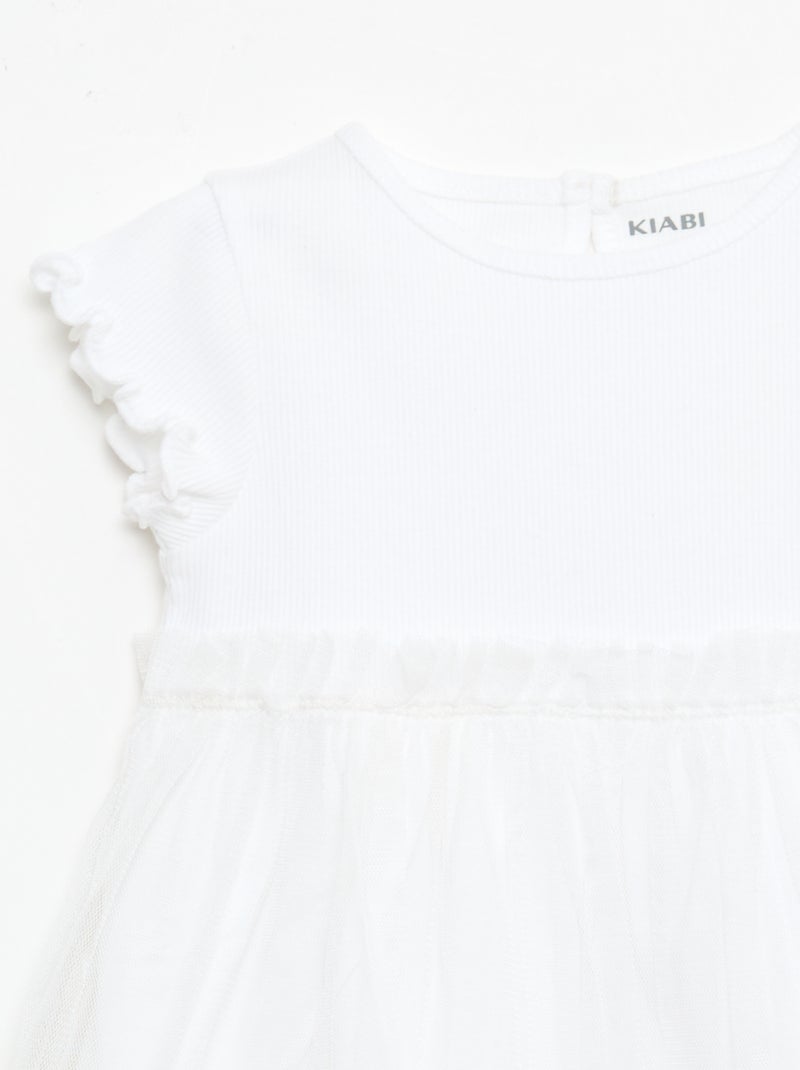 Vestito in maglia a costine e tulle Bianco - Kiabi