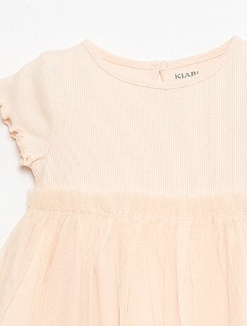 Vestito in maglia a costine e tulle