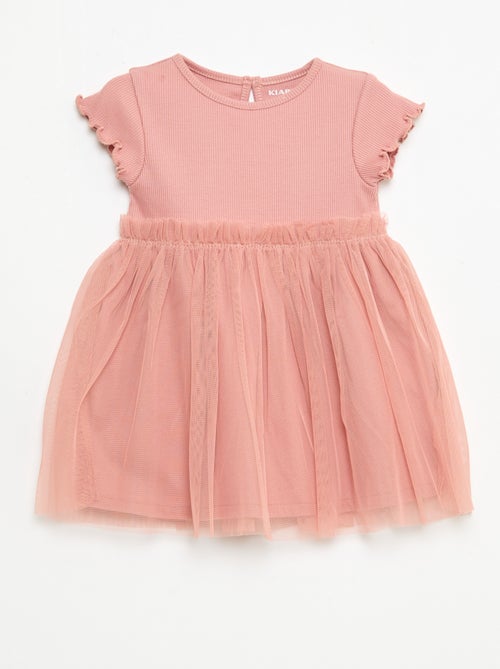 Vestito in maglia a costine e tulle - Kiabi