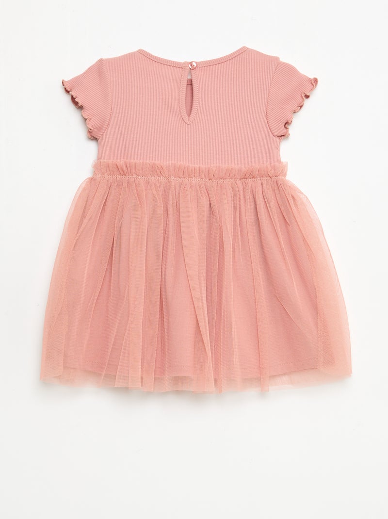 Vestito in maglia a costine e tulle Rosa - Kiabi